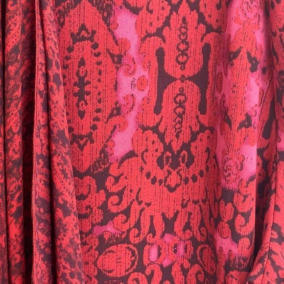 Chico's Red Feminine Damask Ruffle-Front Semi Sheer Long Sleeve Blouse Size 3/XL - Picture 8 of 9